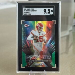 🔥 2023 Patrick Mahomes II Panini Prizmatic Green Prizm. GRADED SGC 9.5
